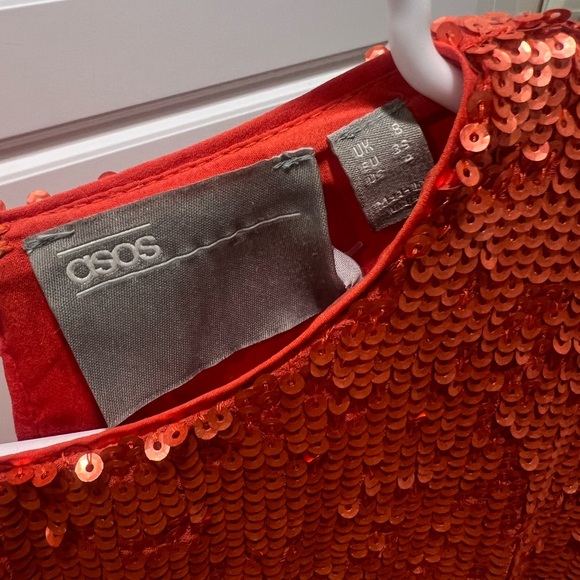 Red sequin ASOS dress size 4 maxi with slit - Picture 3 of 9